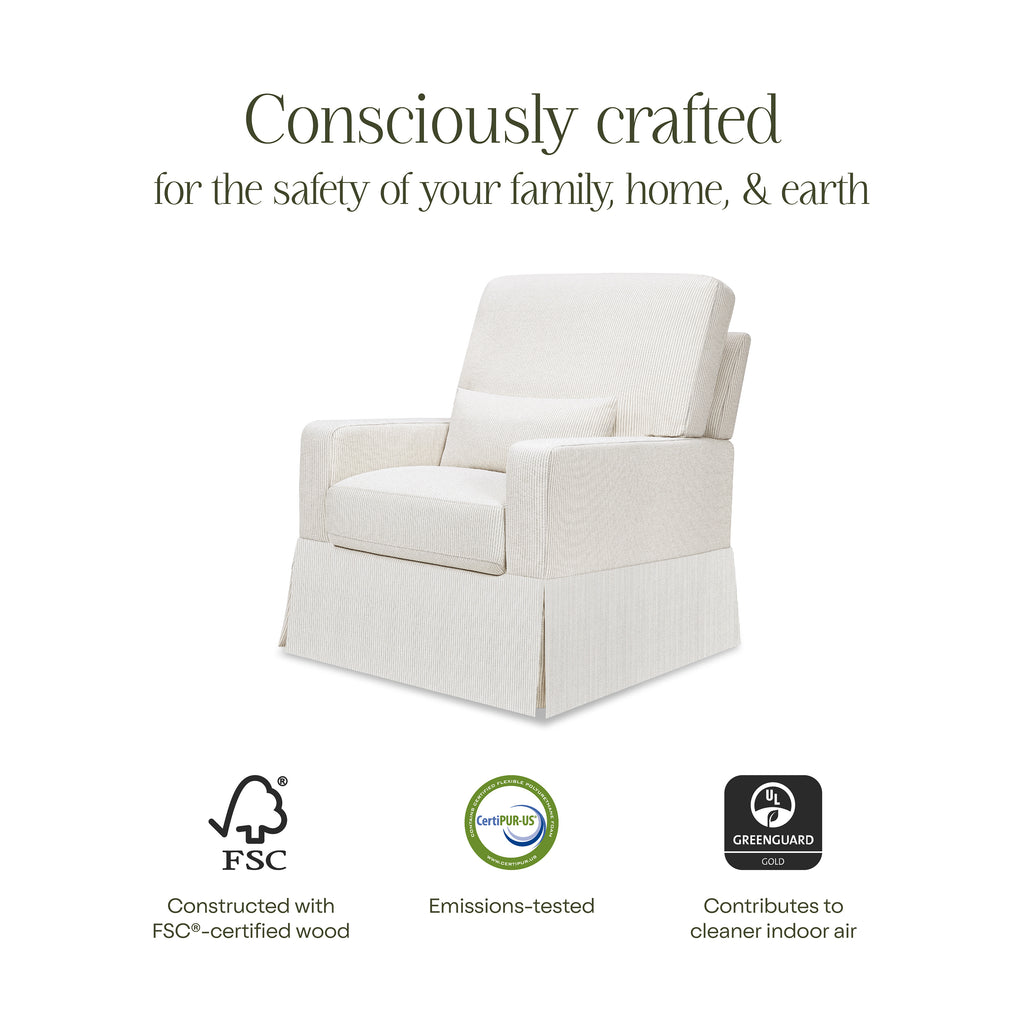 Crawford Pillowback Comfort Swivel Glider in Fog Chatham Stripe Performance Eco-Weave