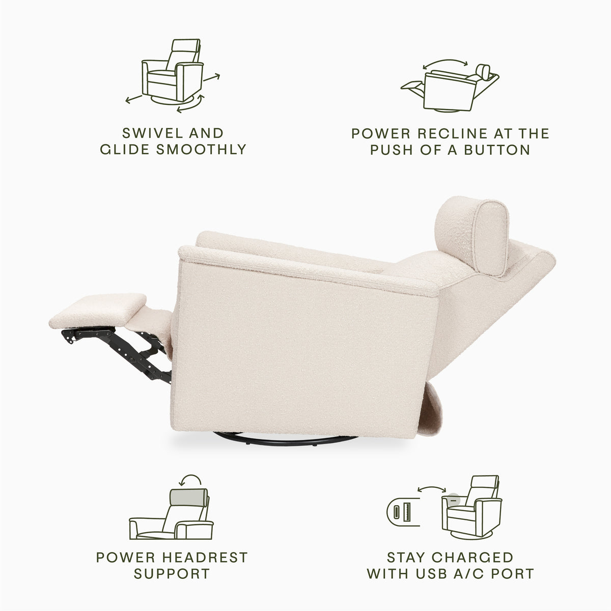 Willa Plus Power Glider Recliner w/ Power Headrest in Performance Ivory Boucle
