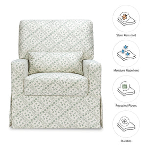 Sarah Flint x Namesake Crawford Swivel Glider in Eco-Performance Fabric | Water Repellent & Stain Resistant in Green Lattice Performance Eco-Weave