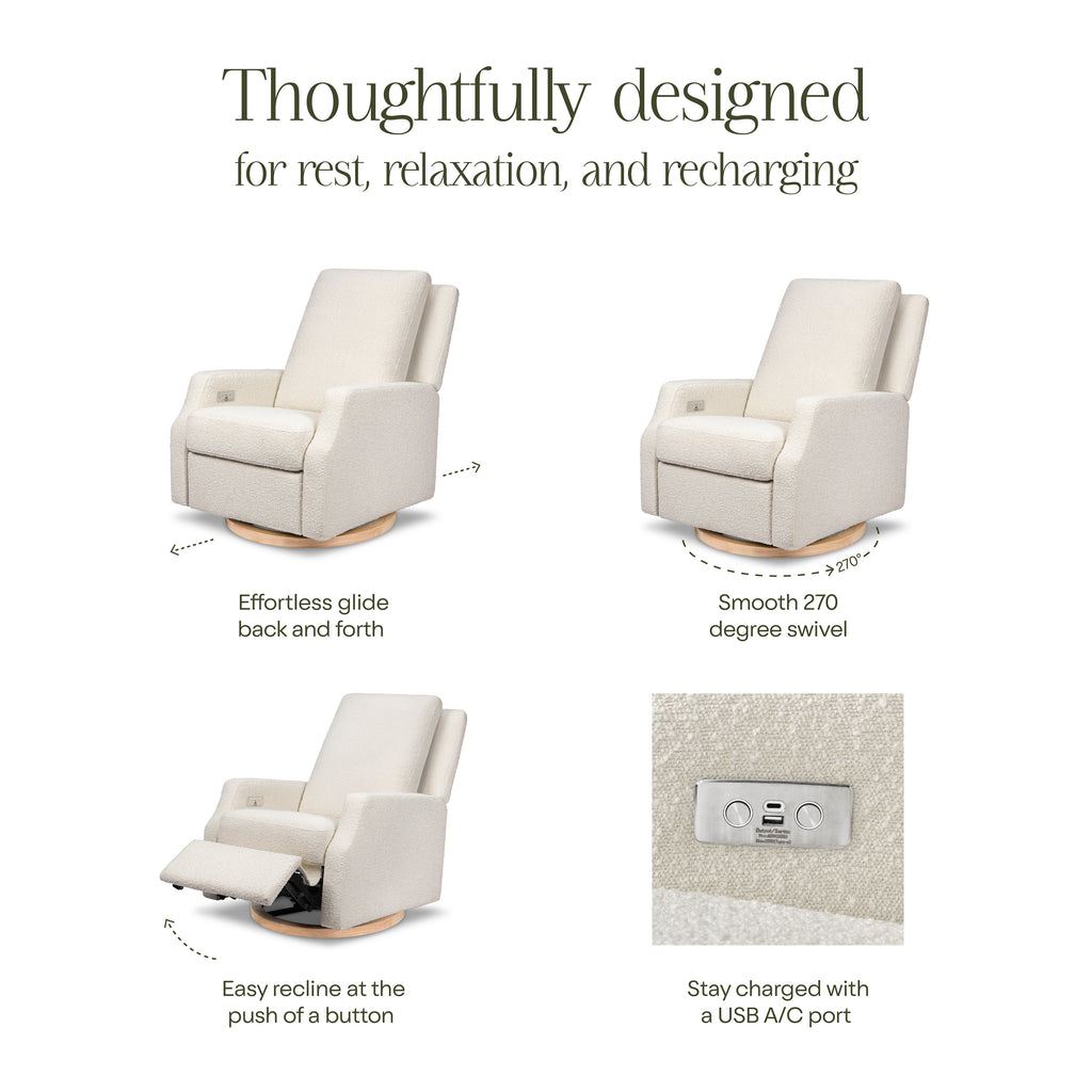 Crewe Electronic Recliner and Swivel Glider in Ivory Boucle with Light Wood Base