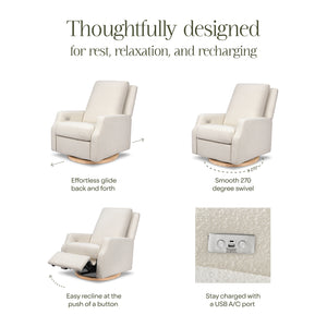 Crewe Electronic Recliner and Swivel Glider in Ivory Boucle with Light Wood Base