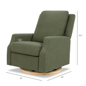 Crewe Electronic Recliner and Swivel Glider in Olive Boucle with Light Wood Base