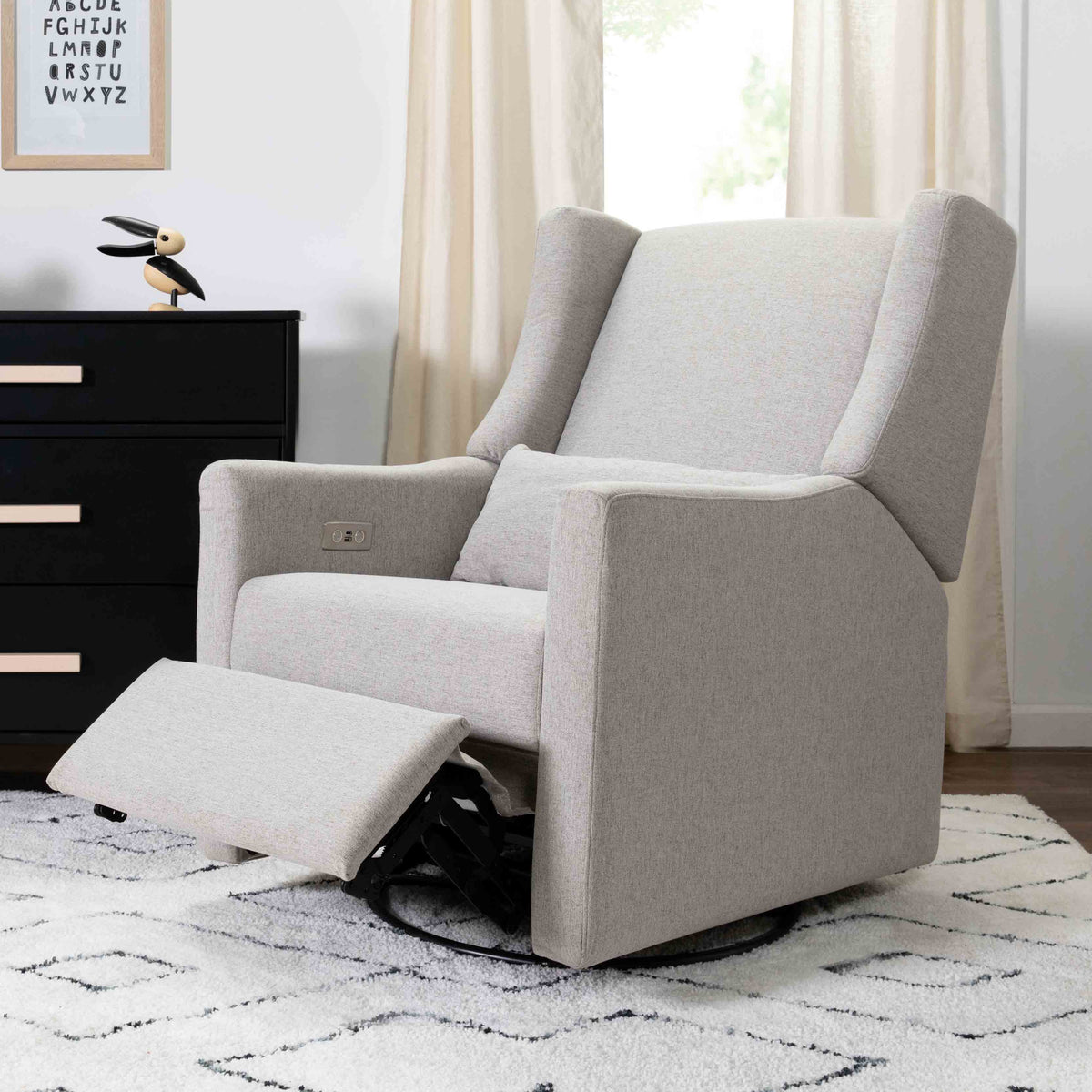 Kiwi Electronic Recliner and Swivel Glider with USB port in Performance Grey Eco-Weave