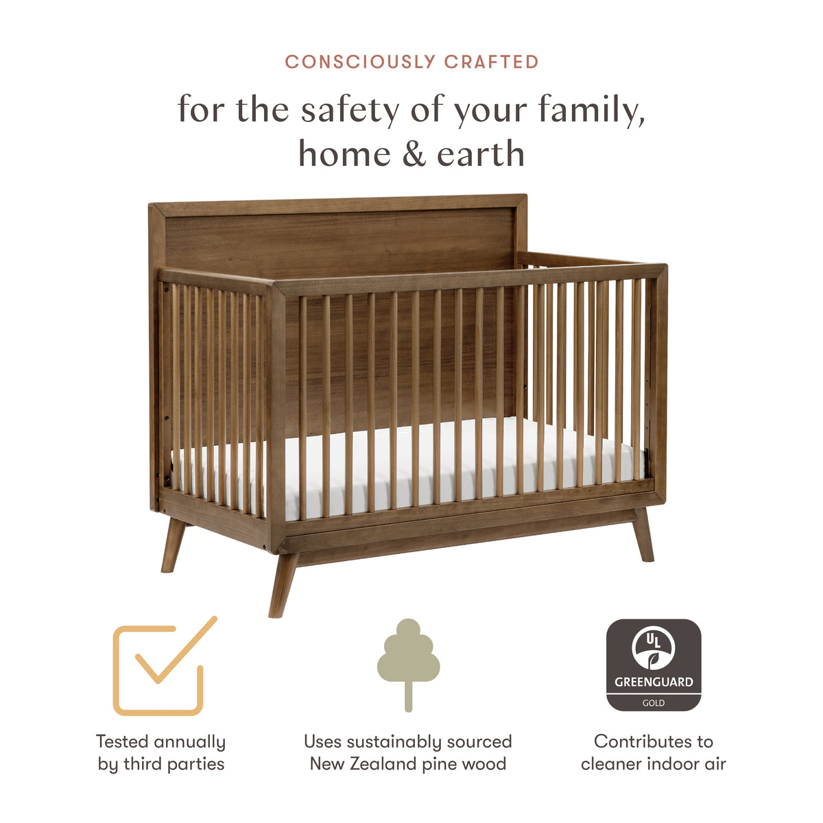 Palma 4-in-1 Convertible Crib with Toddler Bed Conversion Kit in Natural Walnut