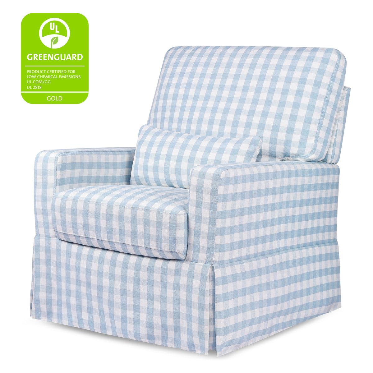 Crawford Pillowback Comfort Swivel Glider in Blue Gingham