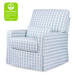 Crawford Pillowback Comfort Swivel Glider in Blue Gingham