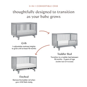 Hudson 3-in-1 Convertible Crib with Toddler Bed Conversion Kit in Grey