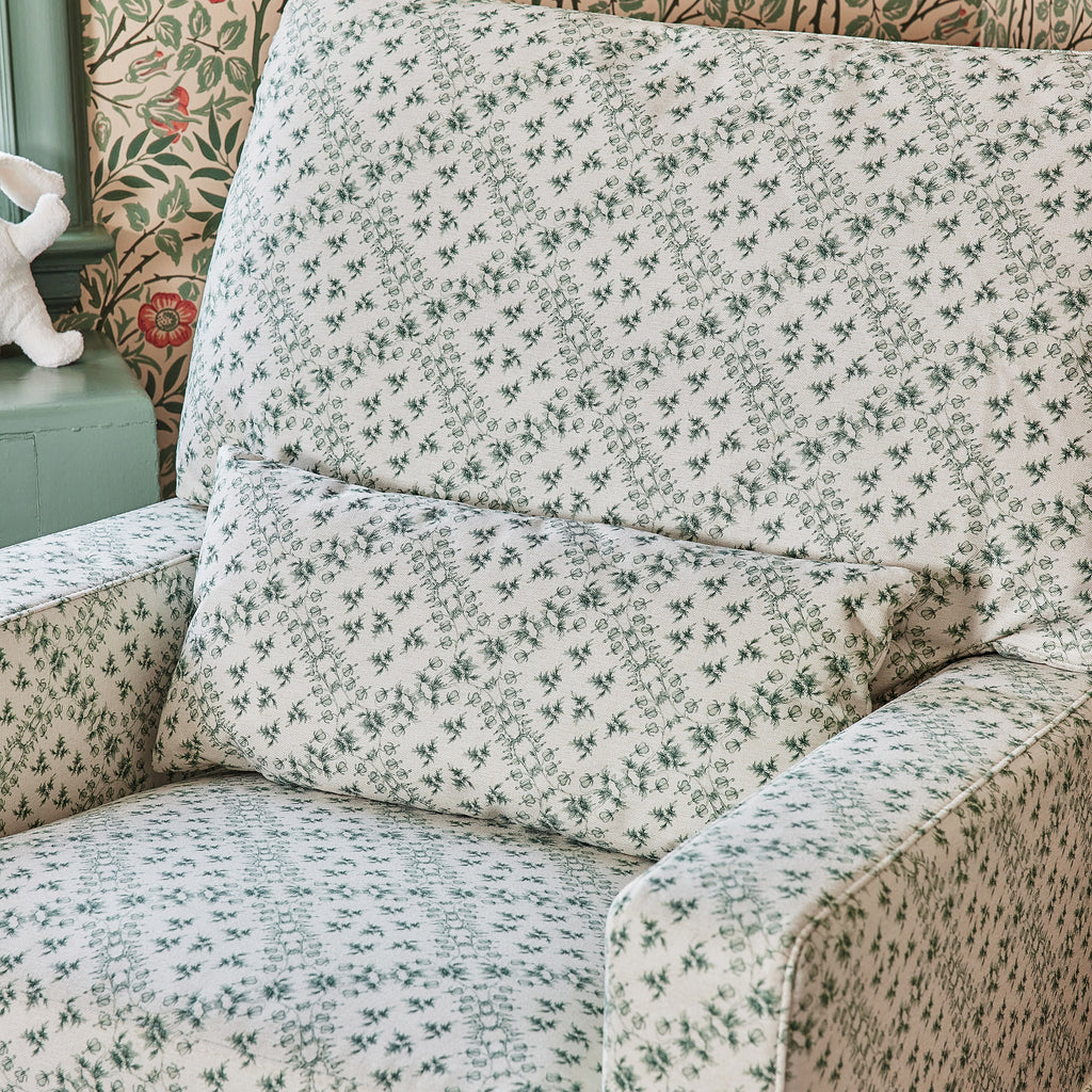 Sarah Flint x Namesake Crawford Swivel Glider in Eco-Performance Fabric | Water Repellent & Stain Resistant in Green Lattice Performance Eco-Weave