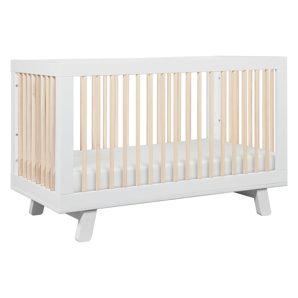 Hudson 3-in-1 Convertible Crib with Toddler Bed Conversion Kit in White & Washed Natural
