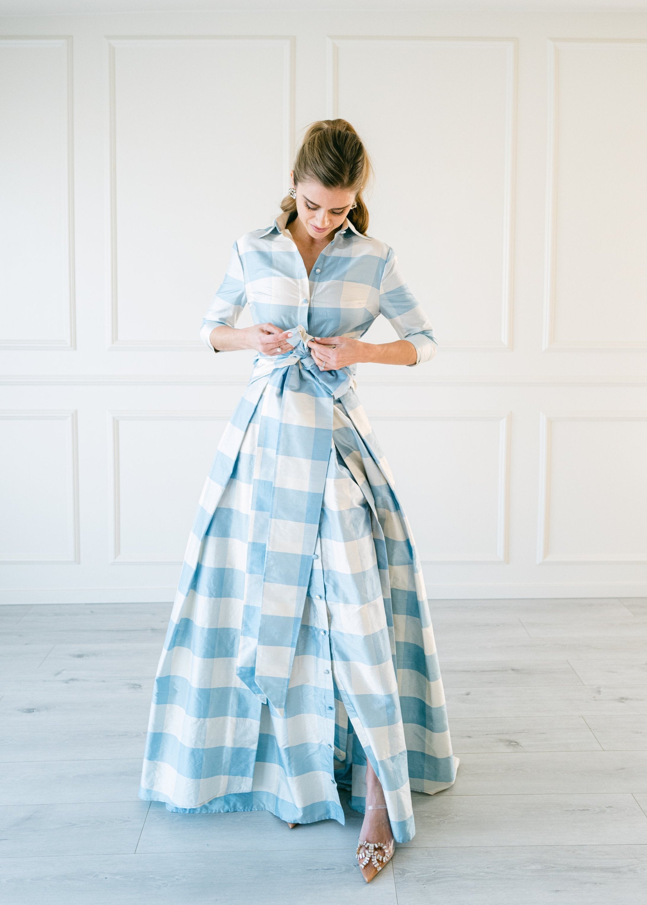 Effortlessly Elegant Gown in Large Blue Check
