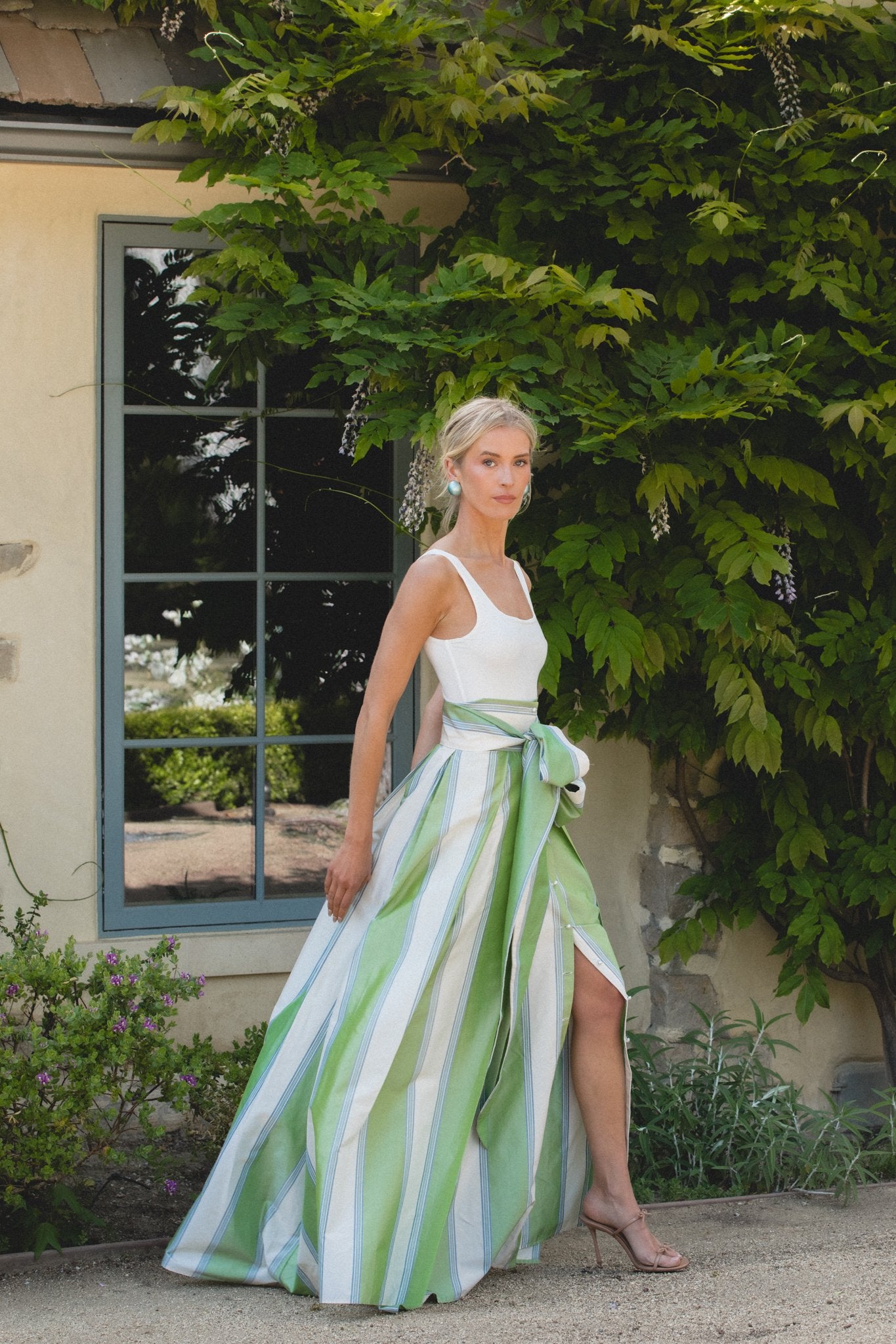 Socialite Skirt in Green Stripe