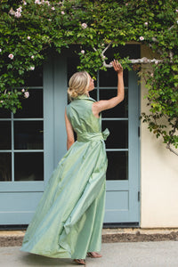 Sleeveless Collar Gown in Soft Sage