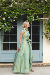 Sleeveless Collar Gown in Soft Sage