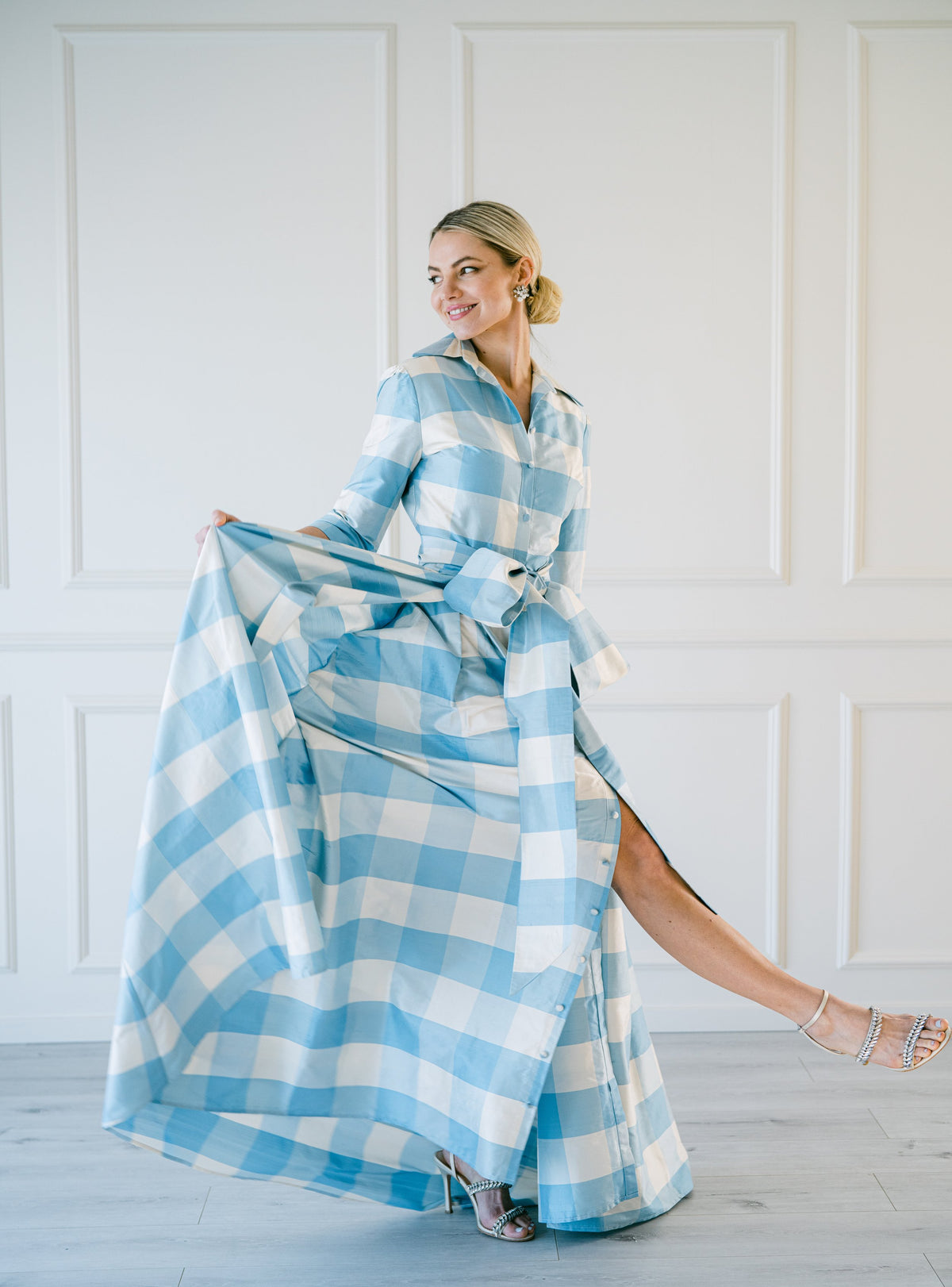 Effortlessly Elegant Gown in Large Blue Check