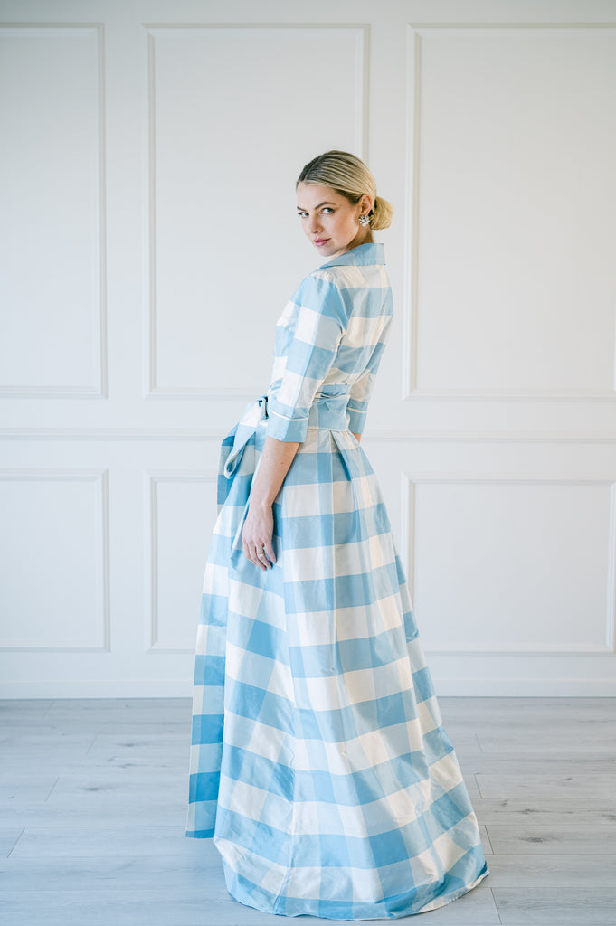Effortlessly Elegant Gown in Large Blue Check