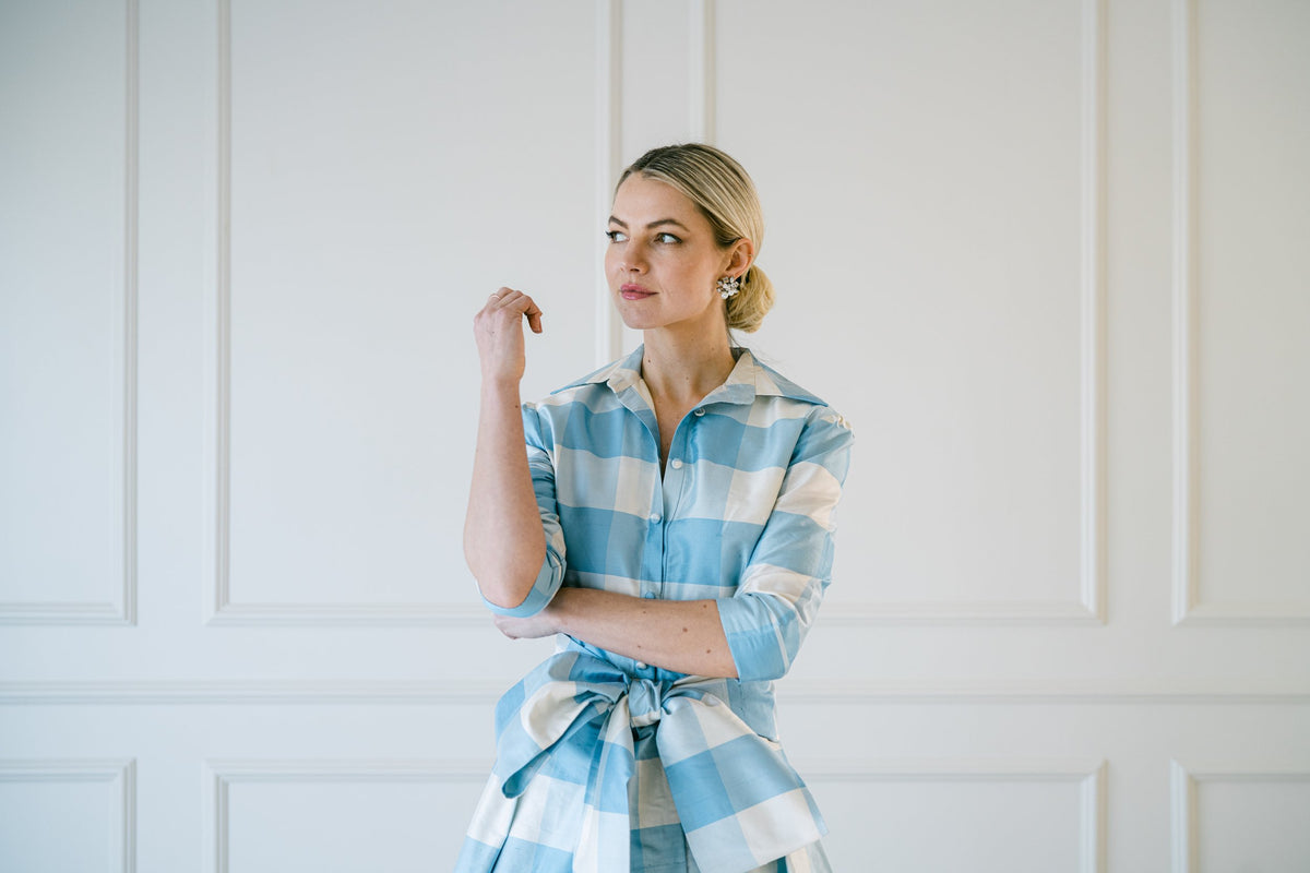 Effortlessly Elegant Gown in Large Blue Check