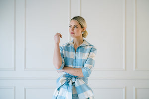 Effortlessly Elegant Gown in Large Blue Check