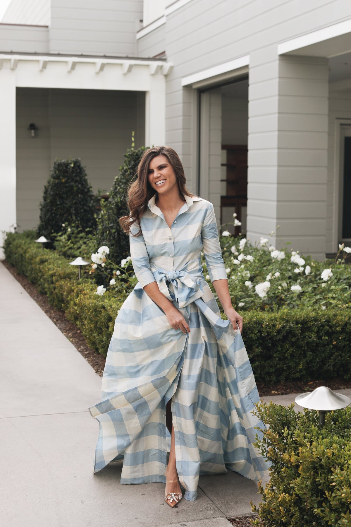 Effortlessly Elegant Gown in Large Blue Check