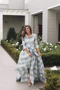 Effortlessly Elegant Gown in Large Blue Check