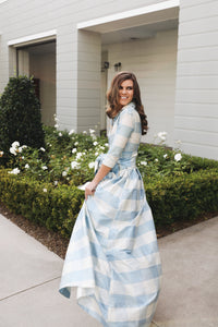 Effortlessly Elegant Gown in Large Blue Check