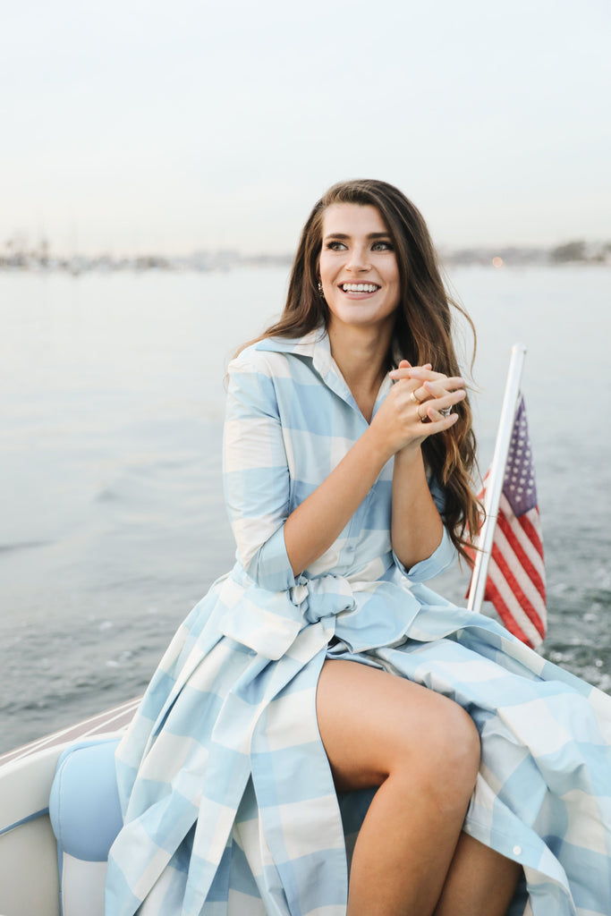 Effortlessly Elegant Gown in Large Blue Check