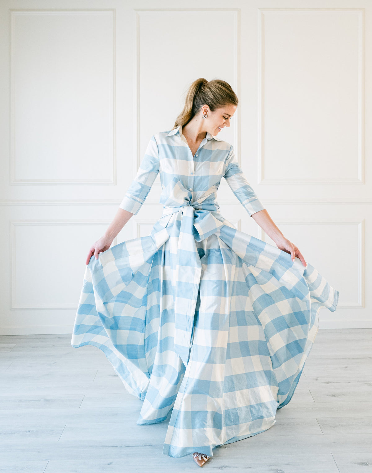 Effortlessly Elegant Gown in Large Blue Check