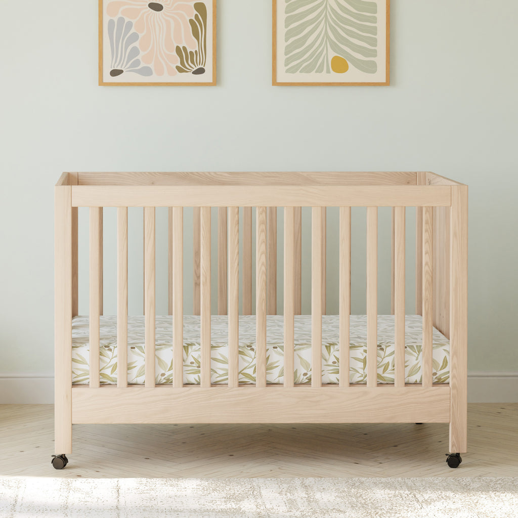 Maki Portable Folding Crib with Toddler Bed Conversion Kit in Washed Natural