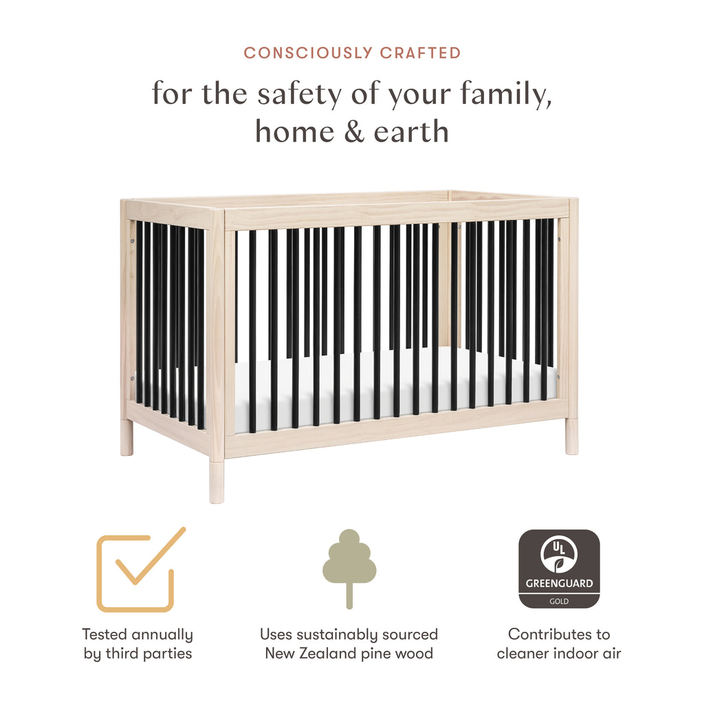 Gelato 4-in-1 Convertible Crib with Toddler Bed Conversion Kit in Washed Natural & Black