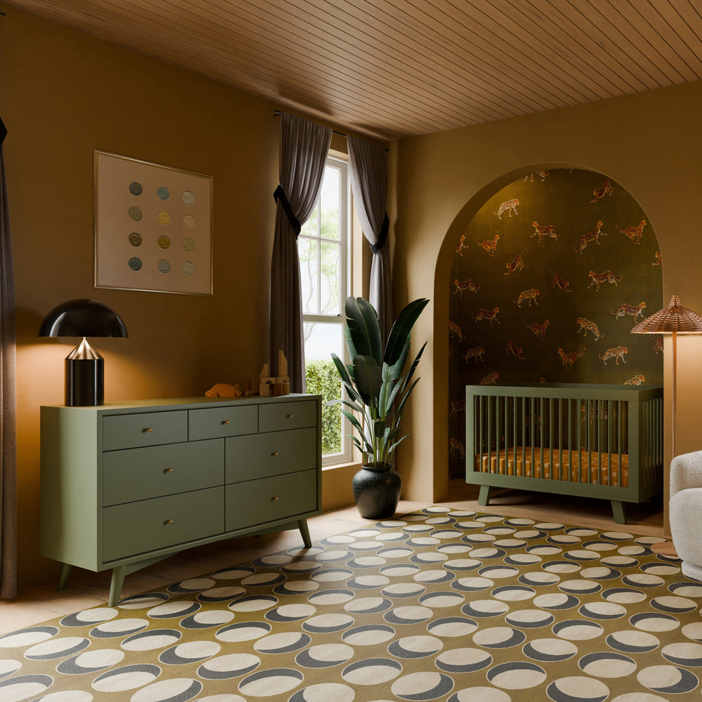 Hudson 3-in-1 Convertible Crib with Toddler Bed Conversion Kit in Olive