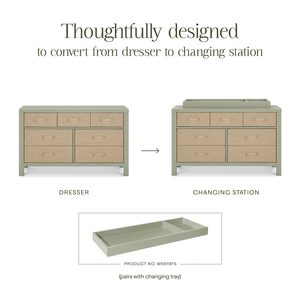 Eloise 7-Drawer Assembled Dresser in French Sage and Performance Sand Eco-Weave