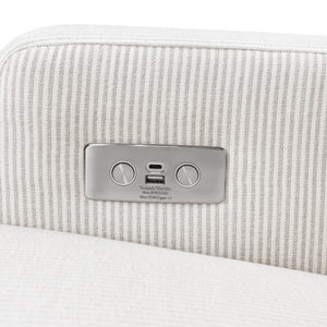 Crewe Electronic Recliner and Swivel Glider in Fog Chatham Stripe Performance Eco-Weave with Light Wood Base