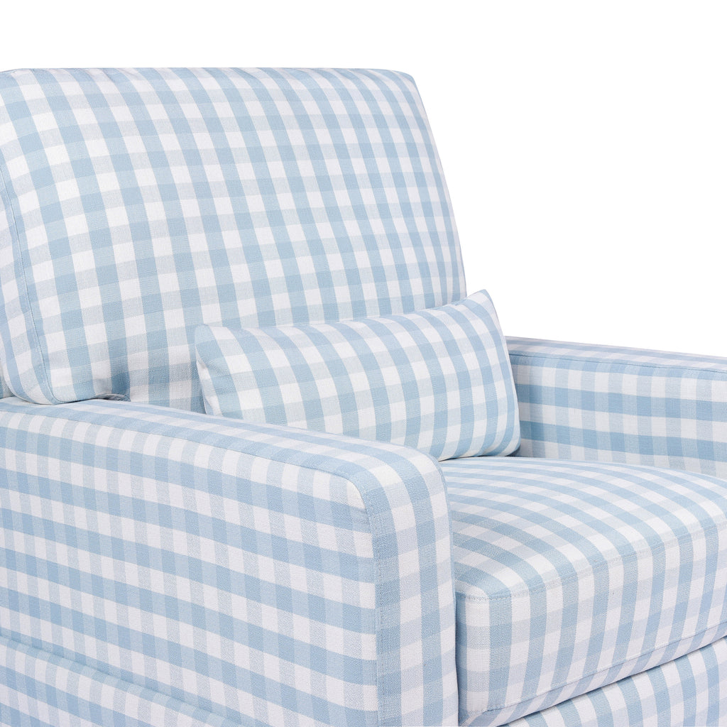 Crawford Pillowback Comfort Swivel Glider in Blue Gingham