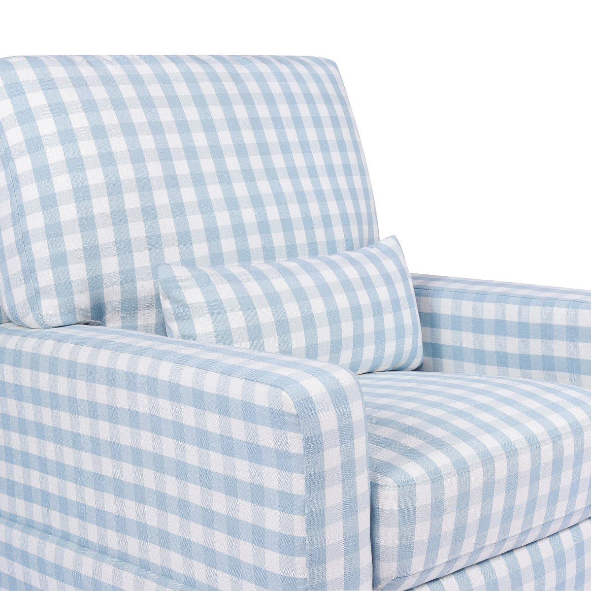 Crawford Pillowback Comfort Swivel Glider in Blue Gingham