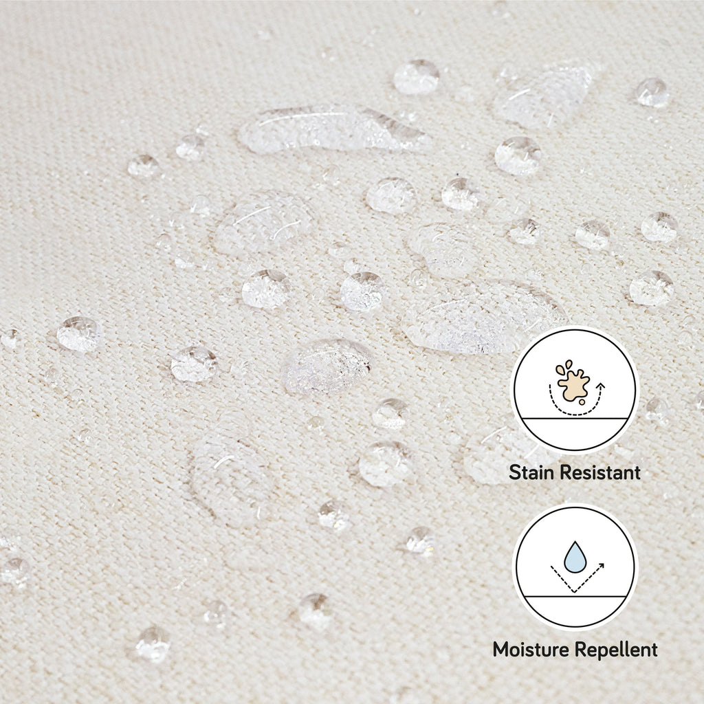 Naka Storage Ottoman in Eco-Performance Fabric | Water Repellent & Stain Resistant in Performance Cream Eco-Weave with Light Wood Base