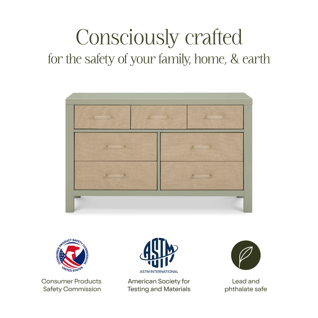Eloise 7-Drawer Assembled Dresser in French Sage and Performance Sand Eco-Weave