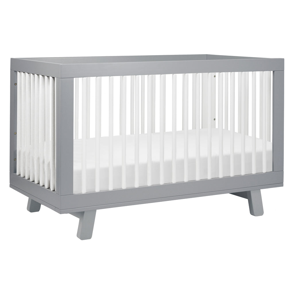 Hudson 3-in-1 Convertible Crib with Toddler Bed Conversion Kit in Grey & White
