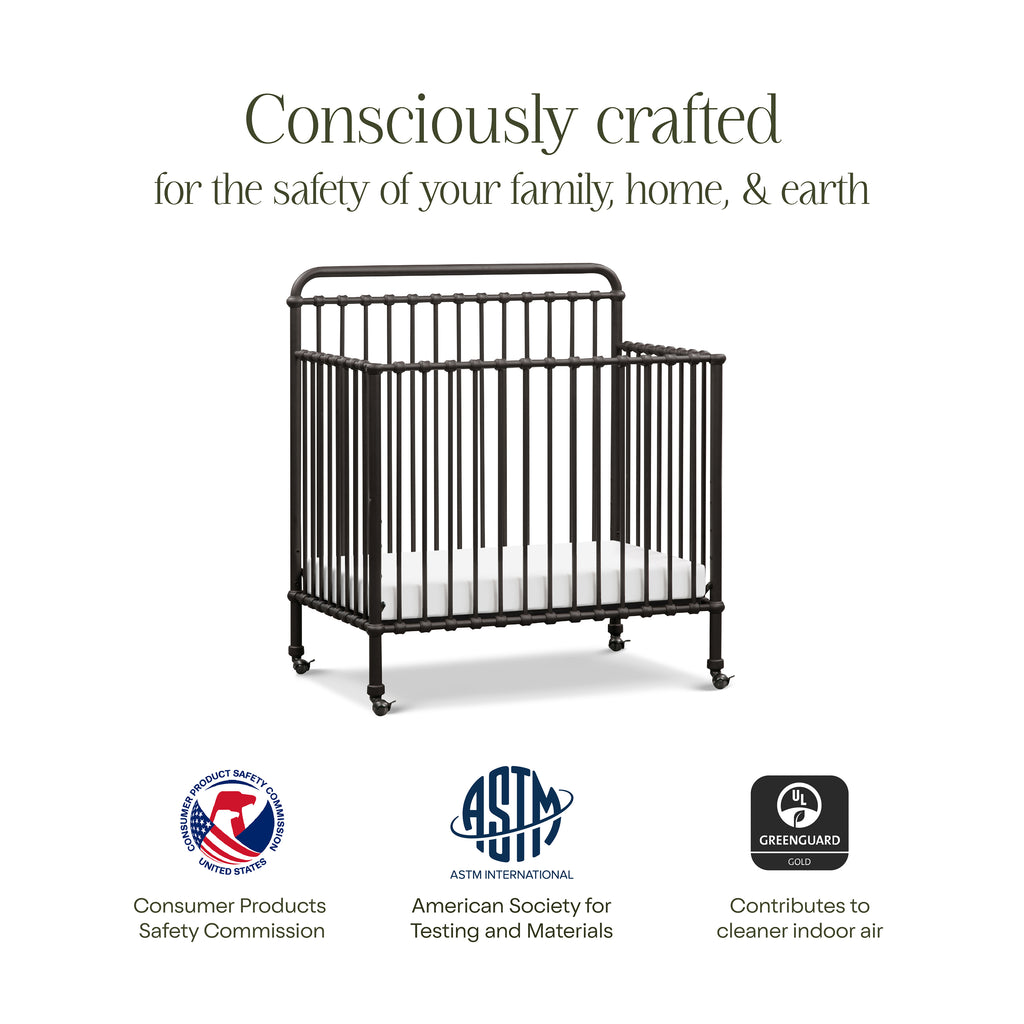 Winston 4-in-1 Convertible Mini Crib in Vintage Iron