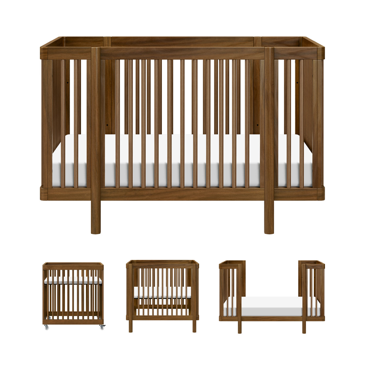 Pogo 8-in-1 Convertible Crib with All-Stages Conversion Kits in Natural Walnut