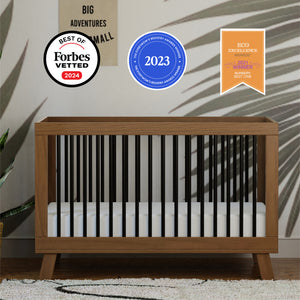 Hudson 3-in-1 Convertible Crib with Toddler Bed Conversion Kit in Natural Walnut&Black
