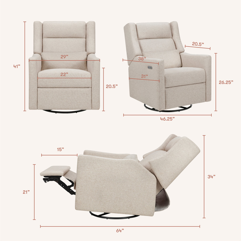 Kiwi Plus Power Recliner and Swivel Glider with Power Adjustable Headrest and USB Port in Performance Beach Eco-Weave