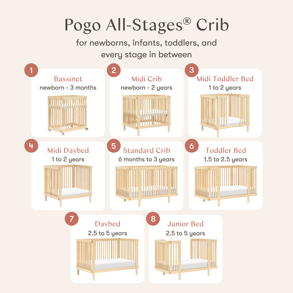 Pogo 8-in-1 Convertible Crib with All-Stages Conversion Kits in Blonde