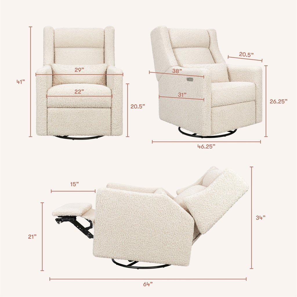 Kiwi Plus Power Recliner and Swivel Glider with Power Adjustable Headrest and USB Port in Almond Teddy Loop