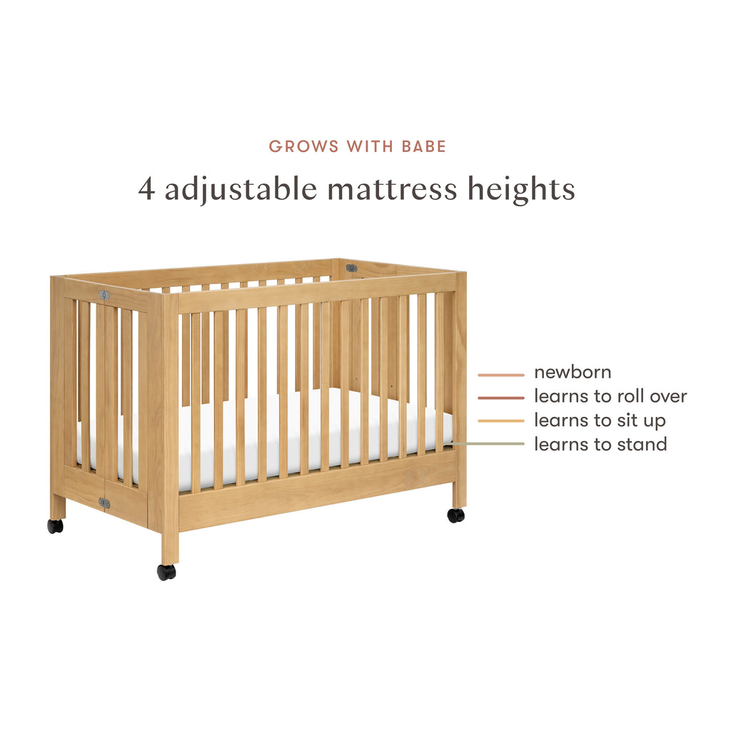 Maki Portable Folding Crib with Toddler Bed Conversion Kit in Honey