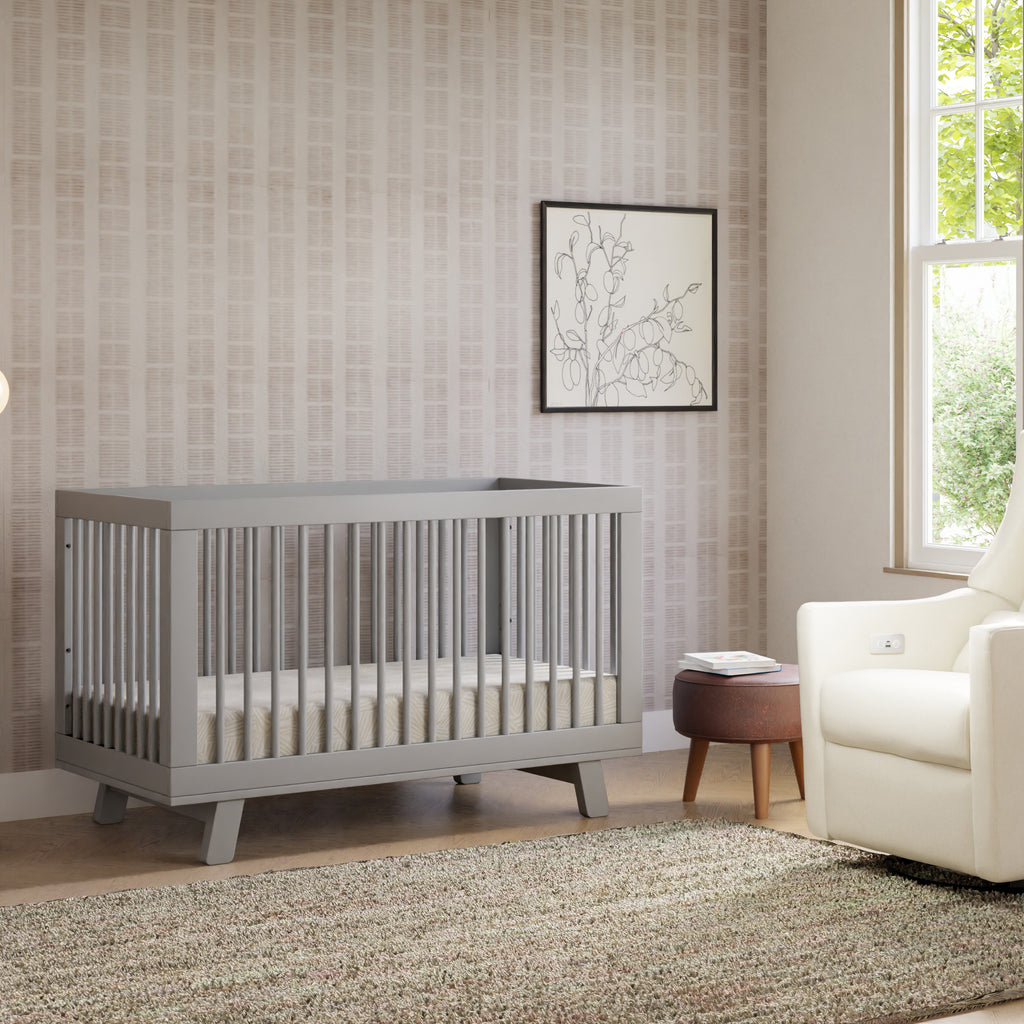 Hudson 3-in-1 Convertible Crib with Toddler Bed Conversion Kit in Grey