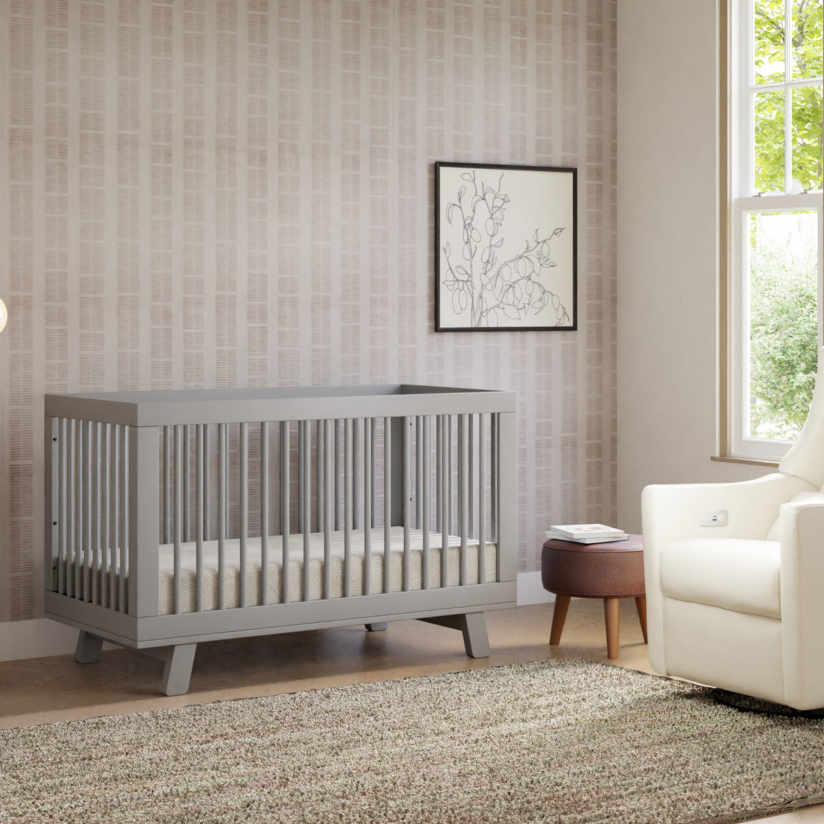 Hudson 3-in-1 Convertible Crib with Toddler Bed Conversion Kit in Grey