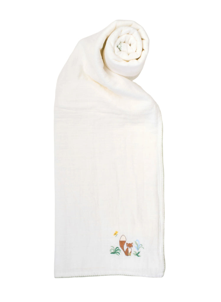 Fox Embroidered Shawl Blanket