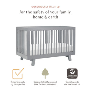 Hudson 3-in-1 Convertible Crib with Toddler Bed Conversion Kit in Grey