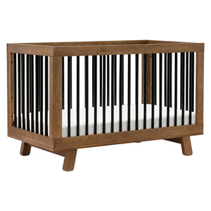 Hudson 3-in-1 Convertible Crib with Toddler Bed Conversion Kit in Natural Walnut&Black