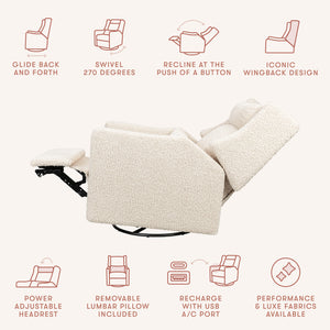 Kiwi Plus Power Recliner and Swivel Glider with Power Adjustable Headrest and USB Port in Almond Teddy Loop