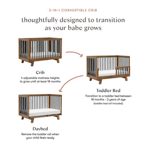 Hudson 3-in-1 Convertible Crib with Toddler Bed Conversion Kit in Natural Walnut&Black